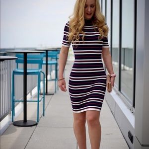 JOA Knit Dress Navy with white and red stripes XS